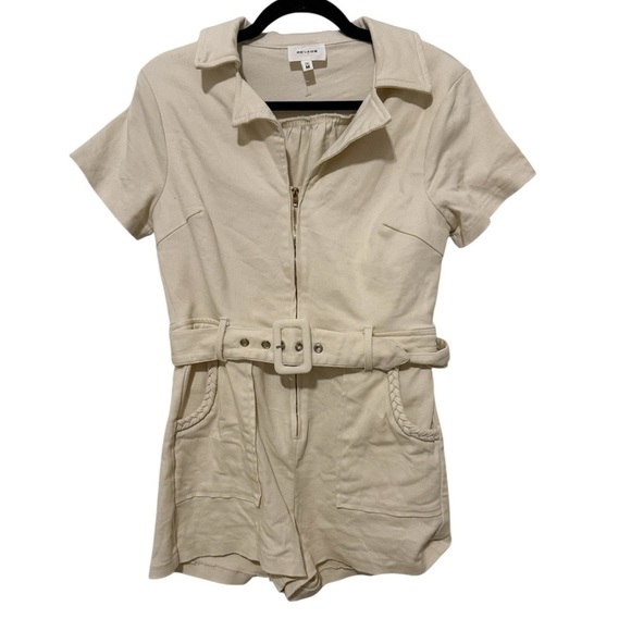 heyson Pants - Heyson Cream Zip-Up Denim Romper